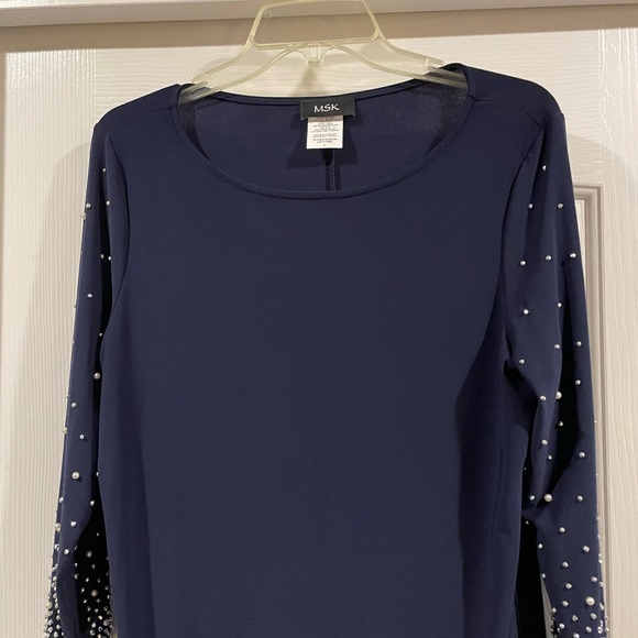 Msk Navy Blue Dress with Embellished Sleeves size L like new wore once - Picture 2 of 4